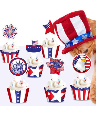 48pcs 4th Of July Cupcake Toppers Wrappers Independence Day Cupcake Toppers Firework Star USA Patriotic Cupcake Picks Patriotic Party Supplies Cake Decorations - Buy Online on SooperMarket.com