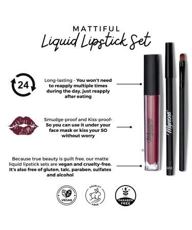 Maroon Red Matte Lipstick Set with Lip Liner and Brush Kit - Long-lasting, Waterproof, Talc-free, Paraben-free - Buy Online on SooperMarket.com