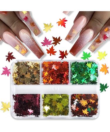 Fall Glitter Nail Sequins - Holographic Maple Leaf Nail Art Decorations | 6 Grids for Autumn & Winter Designs - Buy Online on SooperMarket.com