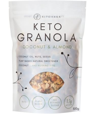 Keto Hana Coconut & Almond (Plant Based) Breakfast Snacking Granola Just 1.2g Net Carbs High Protein Healthy Keto Diet Granola (Four 300g/0.6lbs Bags)
