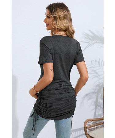 Sosolism 4 in 1 Maternity Nursing Dress - Short Sleeve Side Drawstring Top - Carbon Gray - Buy Online on SooperMarket.com
