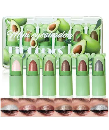 6 Colors Mini Cream Eyeshadow Stick Set Pearl White Nude Brown Glitter Eyeshadow Waterproof Long Lasting Shimmer Metallic Cream Neutral Eye Shadow Pencil Makeup Set