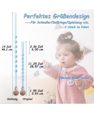 Silicone Pacifier Chain - 2-Pack Clip for Boys & Girls | Durable Flexible & Keeps Pacifiers Clean - Soft Blue Design - Buy Online on SooperMarket.com
