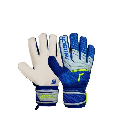 Reusch men attract unisex goalkeeper gloves with outdoor seam cut and solid surface suitable for all field surfaces football gloves for adults 8.5 blue / gray