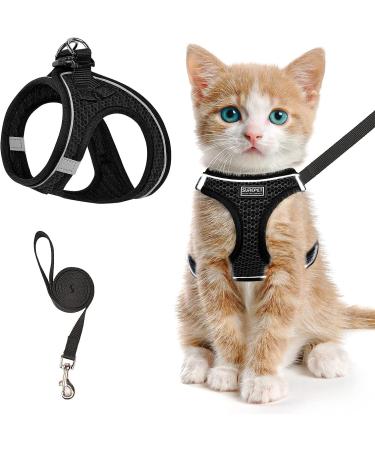 Cat Harness and Lead Set Soft Mesh Puppy Harness for Outdoor Escape-Proof Cat Kitten Harness with Leash Set for Walking Leash Adjustable Reflective Strips Vest Harnesses M Black