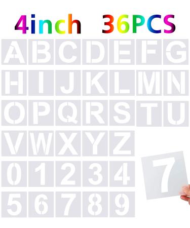 36 Pcs Large Alphabet Letter Stencils and Number Stencils,Reusable Letter Stencils for Painting on Wood Wall Fabric Rock Chalkboard Glass (4 Inches)