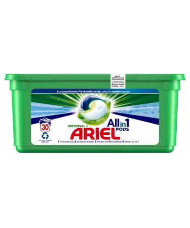 Ariel Detergent Pods All-in-1 30 Wash Loads Universal Fresh Laundry Fragrance and Radiant Cleanliness 30 pcs (1 Pack) Green