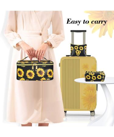 MAGEFY 3 Piece Sunflower Cosmetic Bag Set | Stylish Travel Makeup Pouch | International Shipping Available - Buy Online on SooperMarket.com