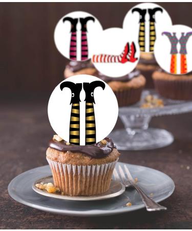 24 x Pre-Cut Halloween Mix 2 Edible Stand up Wafer/Rice Paper Cupcake Toppers Cake Decorations Birthday Party Witch Legs