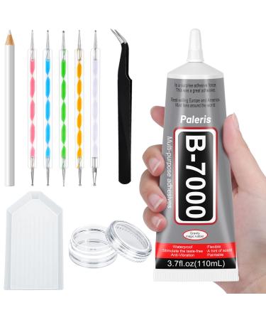 Upgrade B-7000 Crystal Rhinestone Jewelry Glue Clear, 110ml 3.7 fl oz Craft Glue Craft Adhesive Fabric Super Repair Glue with Precision Tips Multi Dotting Stylus for Nail Art,Jewelry,Phone Repair. 110ml/3.7 oz