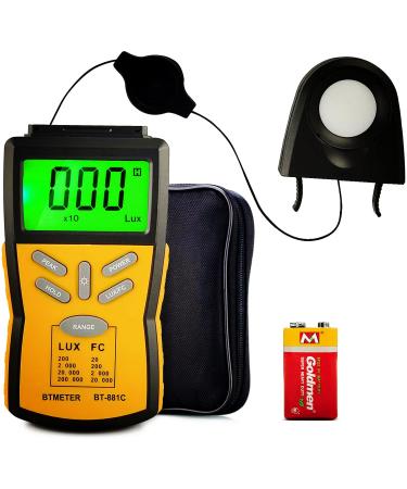BTMETER Digital Illuminance Light Meter BT-881C,Lumen/FC Photometer,Luxmeter Sensor Measure 0.1200000 Lux (0.0120000FC) Lights,Bright Tester for Photography, Plant, Foot Candle