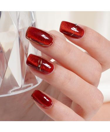 AILLSA Red Cat Eye Gel Polish - Burgundy Glitter & Crystal UV Nail Polish Holographic Reflective Color for DIY Nail Art (0.5 OZ - Buy Online on SooperMarket.com
