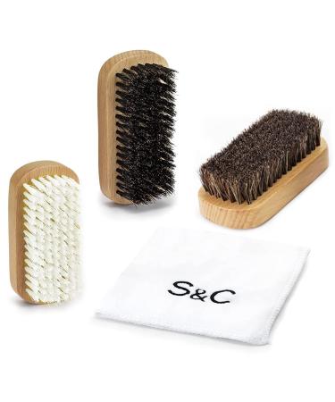 Stone and Clark Horse Hair Shoe Brush - Polish Your Leather to Perfection - Shoe Polish Brush with 100% Horse Hair Bristles & Concaved Beech Wood Handle (Travel Shoe brush Set)
