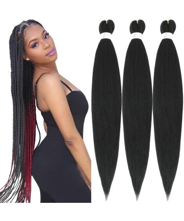 Xusuperb Lang anti-stretchy braid black 30 inch pre Stretched braiding hair 1b black easy braids extensions 3 packs knotless soft kanecalon art hair yaki-texture braid hair extensions (1b) 76 cm (3-pack) 1b