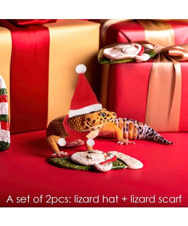 Petyoung Reptiles Hat & Scarf Set for Lizards Bearded Dragons Geckos - Christmas Hat Shell Red Leash & Dishes - Perfect Gift for Small Animals - Buy Online on SooperMarket.com