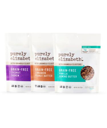 purely elizabeth Keto Grain-Free Granola Variety Pack (3 Ct.), Gluten-Free, Non-GMO, MCT Oil, (Vanilla Almond Butter, Cinnamon Peanut Butter, Coconut Cashew), 8 Ounces Keto Granola Variety Pack 8 Ounce (Pack of 3)