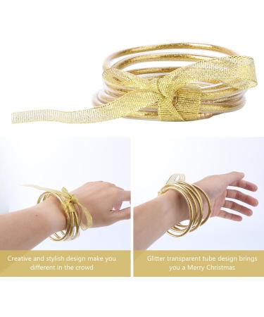 STOBOK 1pc Ribbon Glitter Bracelet Bangles Glitter Jelly Bangle Silicone Glitter Filled Jelly Bracelet Bowknot Jelly Bangle Bracelets Purple Women's Plastic Accessories Bagging Machine Golden 7.5x7.5cm - Buy Online on SooperMarket.com