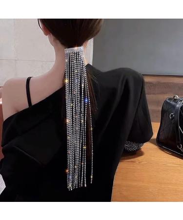 Rhinestone Tassel Hair Clips Silver Diamante Chain Hair Clips for Women Ponytail Clips Hair Style Accessories - Buy Online on SooperMarket.com