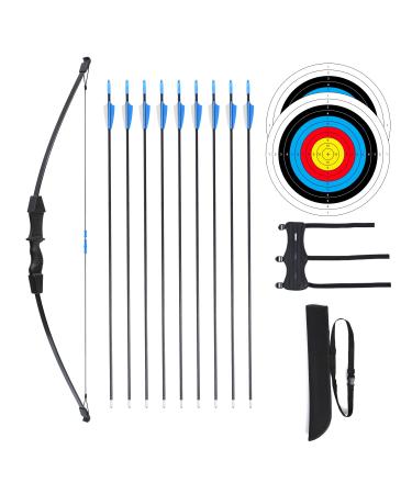 Procener 45" Bow and Arrow Set for Kids, Archery Beginner Gift with 9 Arrows 2 Target Face and 1 Quiver, 18 Lb Recurve Bow Kit for Teen Outdoor Sports Game Hunting Toy Black