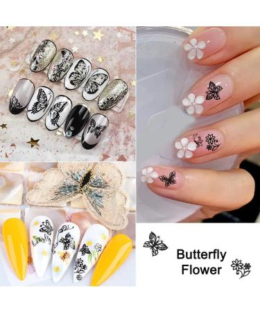 Black Retro Butterfly Nail Art Stickers - 8 Sheets Adhesive Decals for Acrylic Nails Decoration - Buy Online on SooperMarket.com