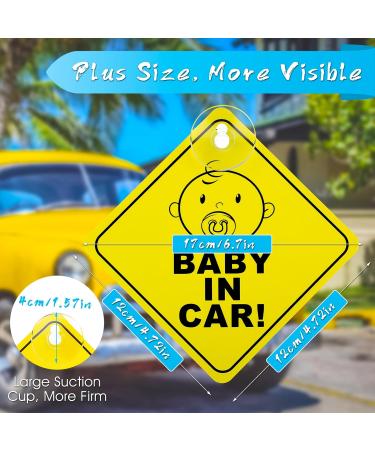 Bewudy 2 PCS Baby on Board Car Warning Sign - Reusable Yellow Baby in Car Sticker with Suction Cups - Buy Online on SooperMarket.com