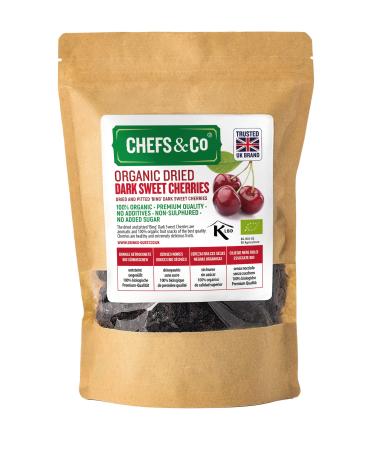 CHEFS & CO | Dried Dark Sweet Cherries (pitted) |Organic Dried Fruits | Healthy Snack | Non-sulphured Gluten Free Vegan | No additives No Added Sugar Kosher Certified (ORGANIC 400 g (Pack of 1)) ORGANIC 400 g (Pack of 1)