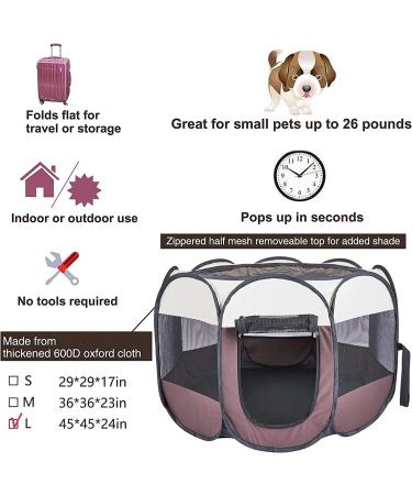 Ztinng Portable Pet Playpen with Shade Cover & Pee Pads | Indoor/Outdoor Foldable Design | Includes Carrying Case | Brown L(45x45x24) - Buy Online on SooperMarket.com