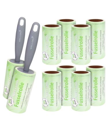 WELLGRO set of 10 lint rollers - 10 rolls with 90 sheets each + 2 dispensers 900 diagonally perforated sheets for easy removal