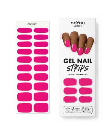 MOYOU LONDON Semi Cured Gel Nail Wraps 20 Pcs Gel Nail Polish Strips for Salon-Quality Manicure Set with Nail File & Wooden Cuticle Stick (UV/LED Lamp Required) - Cosmo