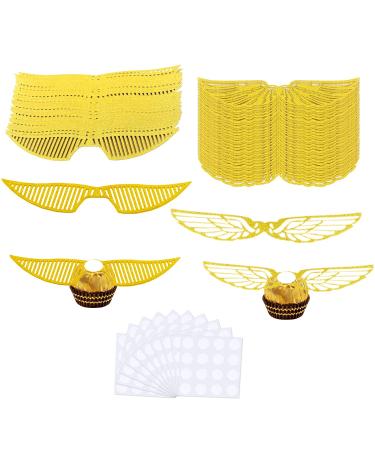 Pack of 100 Wings Ornaments Birthday Ornaments Glitter Wizard Cupcake Ornament for Magic Theme Parties Wedding Parties Birthday Baking Muffin Ornament (Gold)