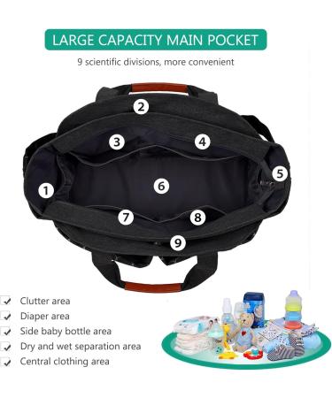 SONARIN Multi-Function Waterproof Baby Changing Tote Bag - Large Capacity Diaper Satchel with Pacifier Holder, Travel Messenger Bag for All Baby Accessories (Black) - Buy Online on SooperMarket.com