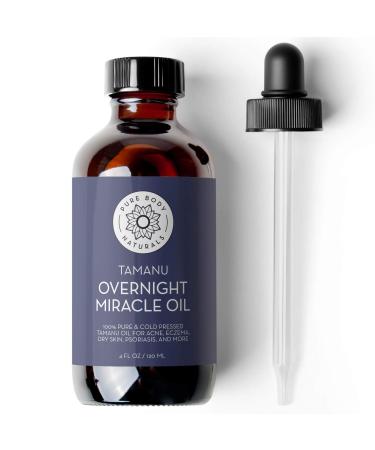 Cold Pressed Tamanu Oil  4 Fl Oz - Calms Irritated Skin - Moisturises Dry Scaly Skin - by Pure Body Naturals