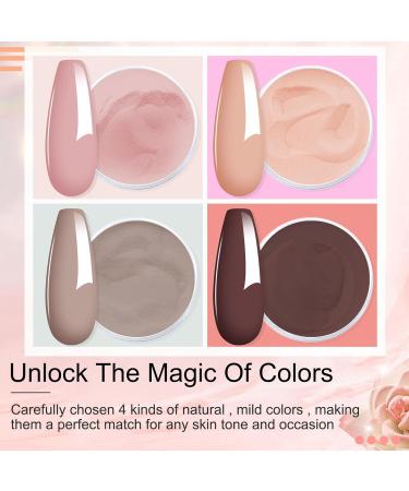Dip Powder Nail Kit - 4 Colors Nude Pink Brown Starter Set | Acrylic Dipping System with 4 Powder & 4 Liquid 15ml Bottles - Buy Online on SooperMarket.com