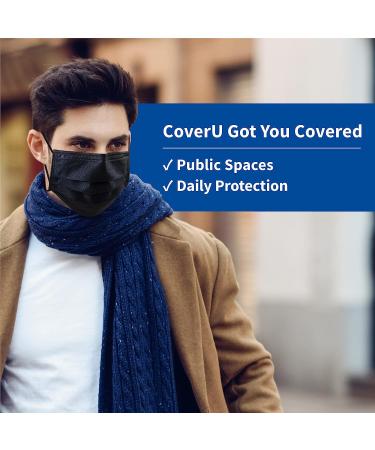 Medtecs Disposable Face Mask - 50/2000 PCS - 3 Layer Breathable Protection - CoverU Adult Mask - Black 50 PCS - Buy Online on SooperMarket.com