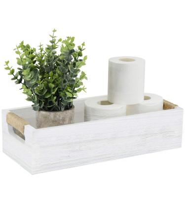 Bathroom Decor Box Toilet Paper Holder Wood Toilet Tank Box Toilet Paper Storage Basket with Artificial Flower Toilet Tank Tray Bathroom Kitchen Table Counter Funny Farmhouse Rustic Home Decor White