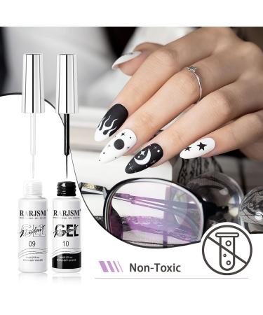 Nail Art Gel Liner Set - Black & White Design Polish Paint - 2Pcs 8ml Soak Off Curing Gel Polish with Thin Brush - DIY Home Salon French Manicure - Buy Online on SooperMarket.com