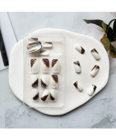 24PCS Gold Glitter Marble Square Press On Nails - Medium False Acrylic Nails for Women - Brown Full Cover Stick On Nails - Buy Online on SooperMarket.com
