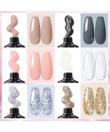 UR SUGAR Poly Gel Nails Set | 6 Colors Nail Extension Builder Gel Kit with Base & Top Coat | DIY Manicure at Home | Glitter Nude & Clear Polygel - Buy Online on SooperMarket.com