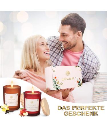 Luana Rose Fragrance Candle Gift Set - 2x200g Aromatherapy 100% Natural Soy Wax Long-Lasting Vanilla & Apple - Perfect High-Quality Gifts for Women - Buy Online on SooperMarket.com