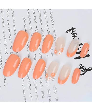 Luvadeyo 24 Pcs Medium Press on Nails - Orange French Fake Nails with Nail Glue | Buy Online Internationally - Buy Online on SooperMarket.com