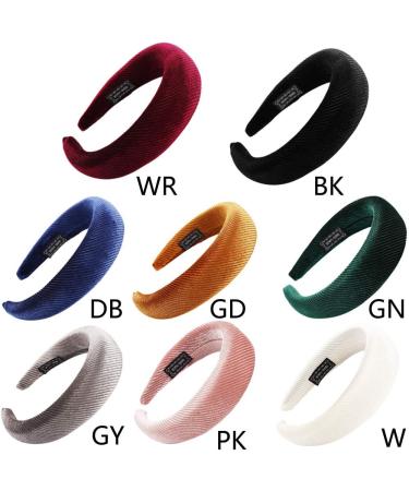 Lazder 8 Colors Korean Lady Padded Wide Sponge Headband Glitter Velvet Twill Striped Hair Hoop Retro Party Solid Color Thick Headpiece (Deep Green) - Buy Online on SooperMarket.com