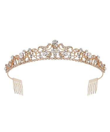 SWEETV Rose Gold Wedding Tiaras and Crowns with Side Comb  Rhinestone Bridal Crown Princess Tiara Jewelry Headpieces for Women and Girls