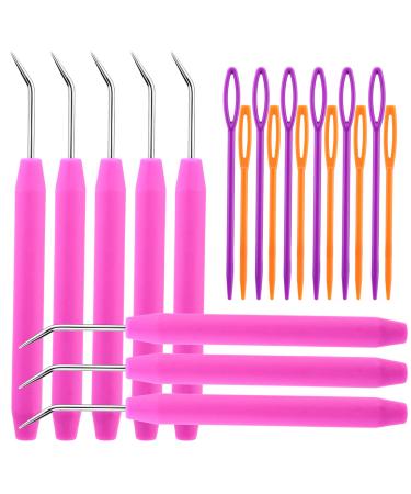 Loom Knit Hook Set  Crochet Needle Hook Kit  8 Pcs Pink Knitting Loom Hook with 12 Pcs Colorful Plastic Sewing Needles for Knitting Looms Knitting Boards