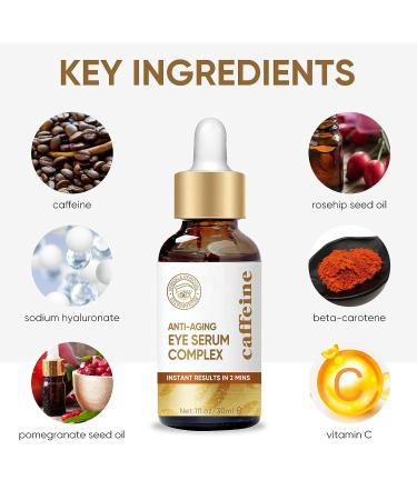 Caffeine Eye Serum with EGCG, Vitamin C, Hyaluronic Acid - Anti Aging & Brightening Solution for Wrinkles, Dark Circles, and Puffiness - Buy Online on SooperMarket.com
