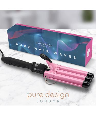 3 Barrel Curling Iron Wand - Triple Barrel Hair Waver for Soft Beach Waves - Dual Voltage, Adjustable Temperature - Pink - Buy Online on SooperMarket.com