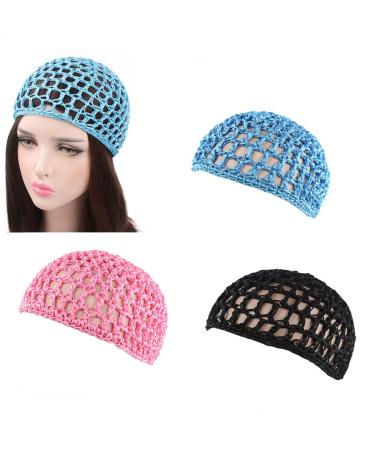 3PCS Mesh Crochet Hair Nets for Women - Short, Thick Cap for Night Sleeping (Blue Black Pink) - Buy Online on SooperMarket.com
