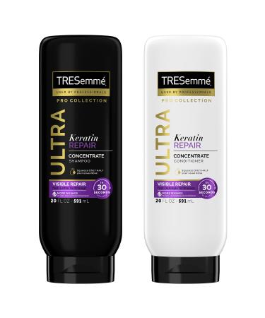 TRESemm Ultra Keratin Repair Concentrate Shampoo And Conditioner For Damaged Hair Visible Repair in 30 Seconds 2X More Washes Combo Pack Black 20 fl oz (Pack of 2) 20 Ounce (Pack of 2) Tres-Keratin Repair Shampoo and...