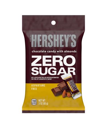HERSHEY'S Zero Sugar Chocolate with Almonds Candy Bars Bulk Aspartame Free 3 oz Bags (12 Count)