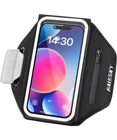 Sports hardship with headphones pocket (3D design) Cell phone bracelet holder to run cell phone bag jogging sports hardship for iPhone 15/14/12 Pro Max Samsung Galaxy S22/S21 cell phone pocket jogging black & black