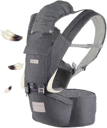 YIYUNBEBE Baby Carrier Newborns to Toddler 7-45 lbs All Seasons Foldable Baby Carriers Front and Back with Hip Seat Lumbar Support for Outdoor Hiking(Dark Grey)